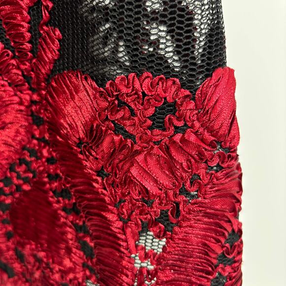 Love Culture Black Mesh Skirt Red Ribbon Embroidery Size Small Romantic Goth - Picture 11 of 14
